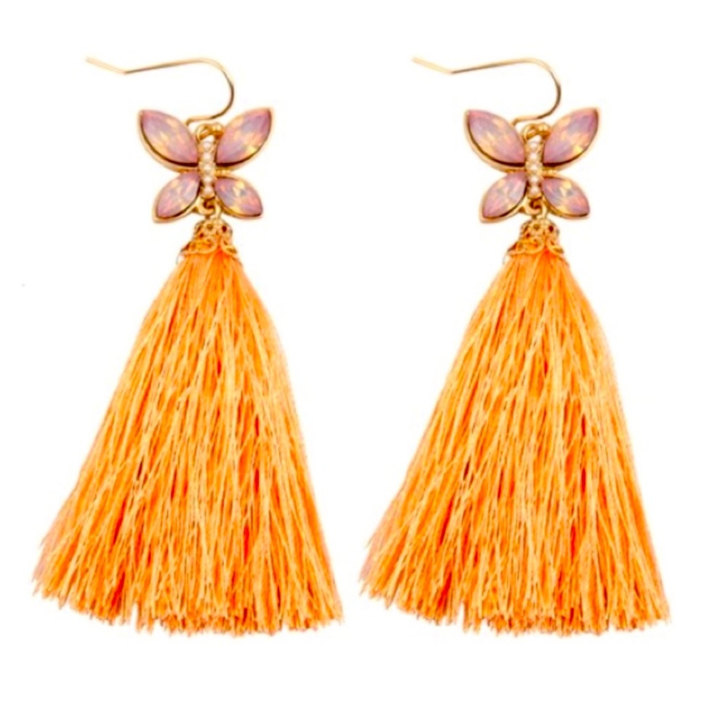 New, Women’s Acrylic Pearl & Rhinestone Butterfly Tassel Fish Hook Dangling